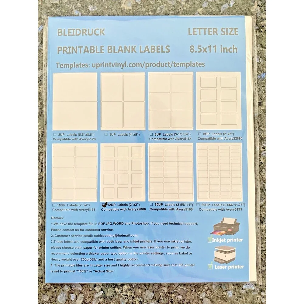 BLEIDRUCK 2x2 Printable Blank Labels 12 per Sheet 240 Avery 22806 Compatible